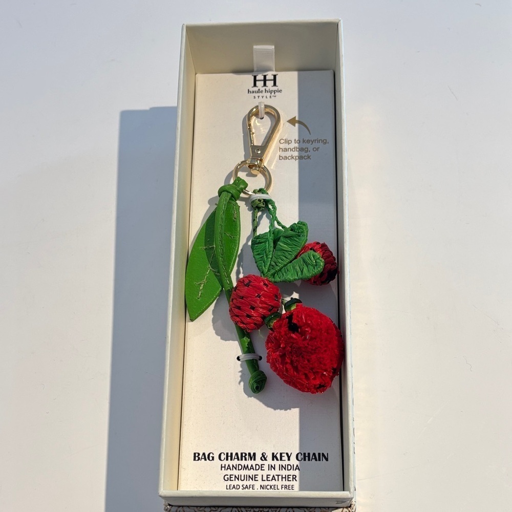 Haute Hippie strawberry straw handmade Bag Charm/key chain BNIB